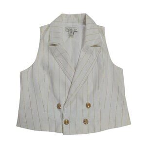 Rachel Zoe White & Gold Pinstripe Linen Blend Double-Breasted Vest Sleeveless 6.